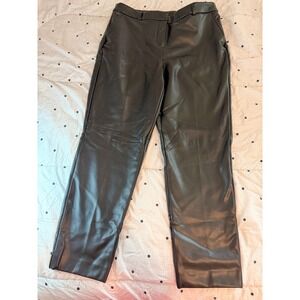 Anne Klein Womens Black Faux‎ Leather Straight Leg Pants Size 10